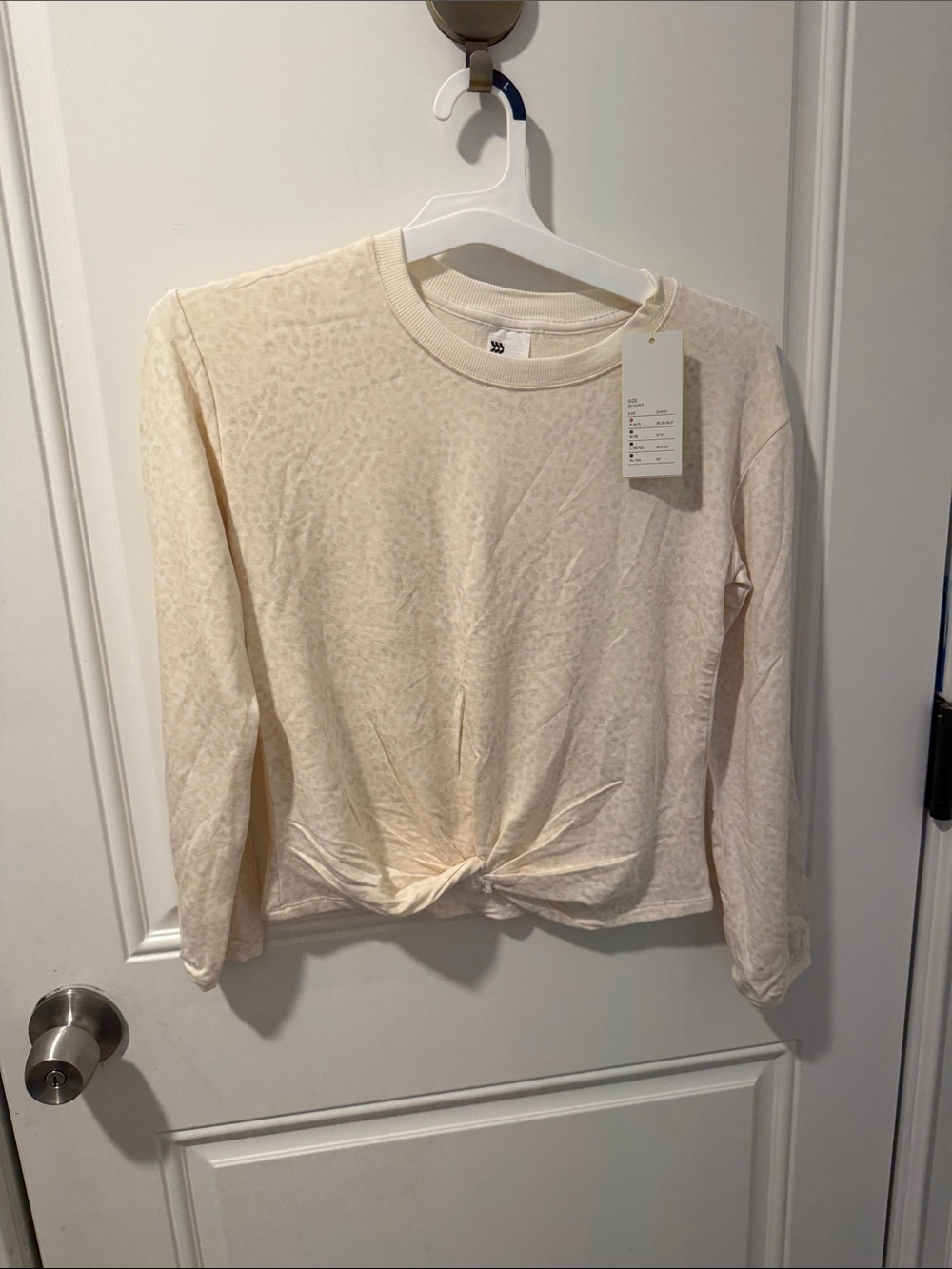 Girls Cream Leopard Long Sleeve Knot Front Top size 10/12 NWT
